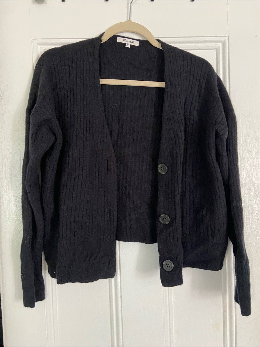 Madewell Black Ribbed Button-Front Cardigan